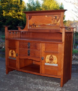 Scottish Arts & Crafts inlaid oak sideboard